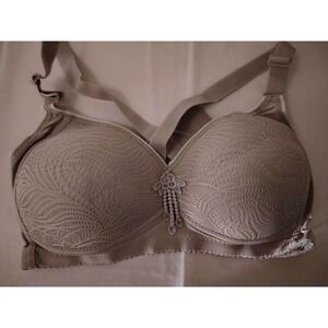 XL Lace Bra Comfort Support Wireless Bra Gray Decorative‎ Detail
